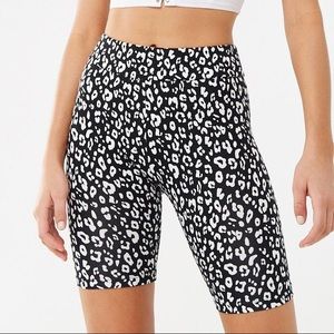 Black & White Leopard Print Biker Shorts